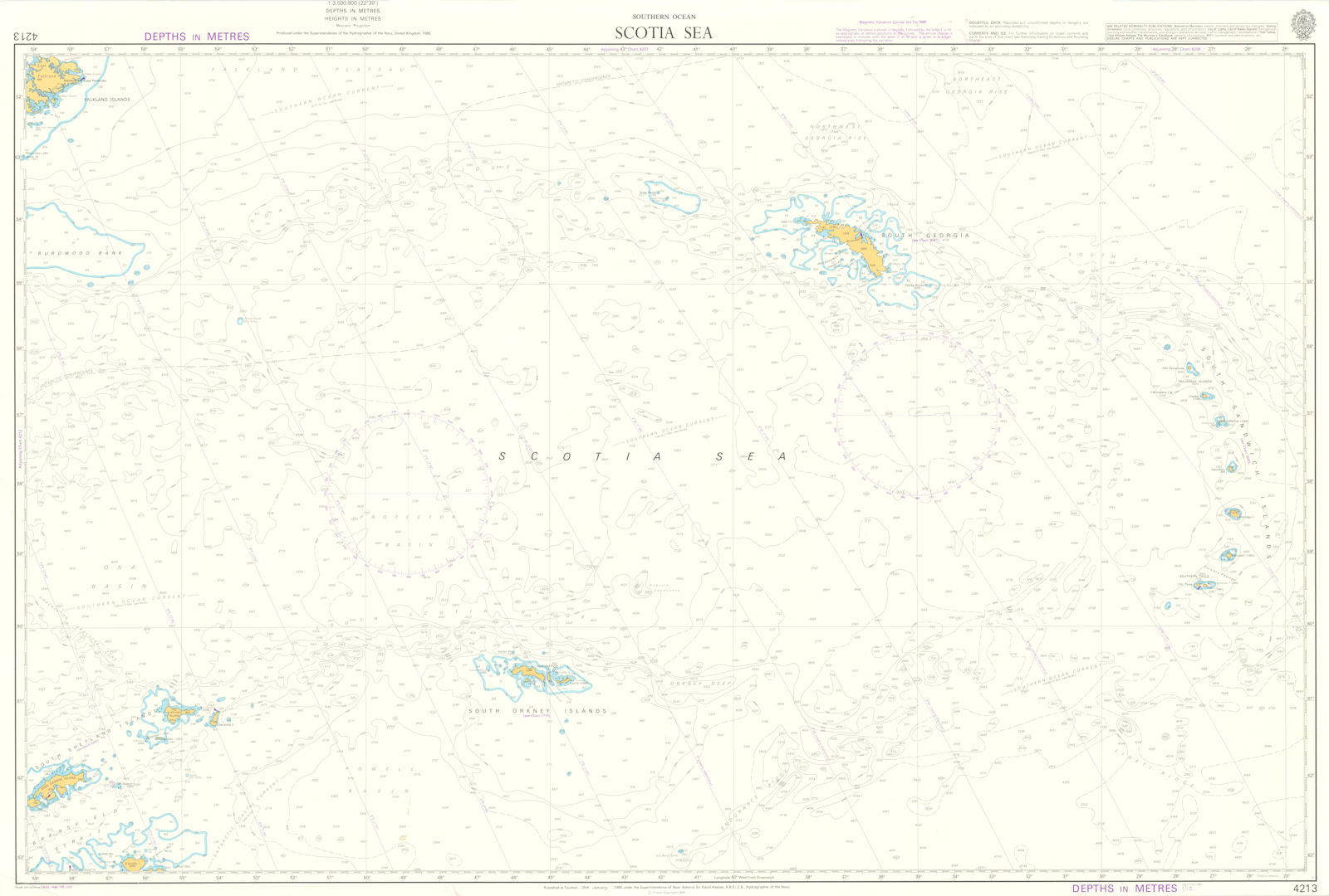South Atlantic - Scotia Sea. Admiralty sea chart #4213. 1985 old vintage map